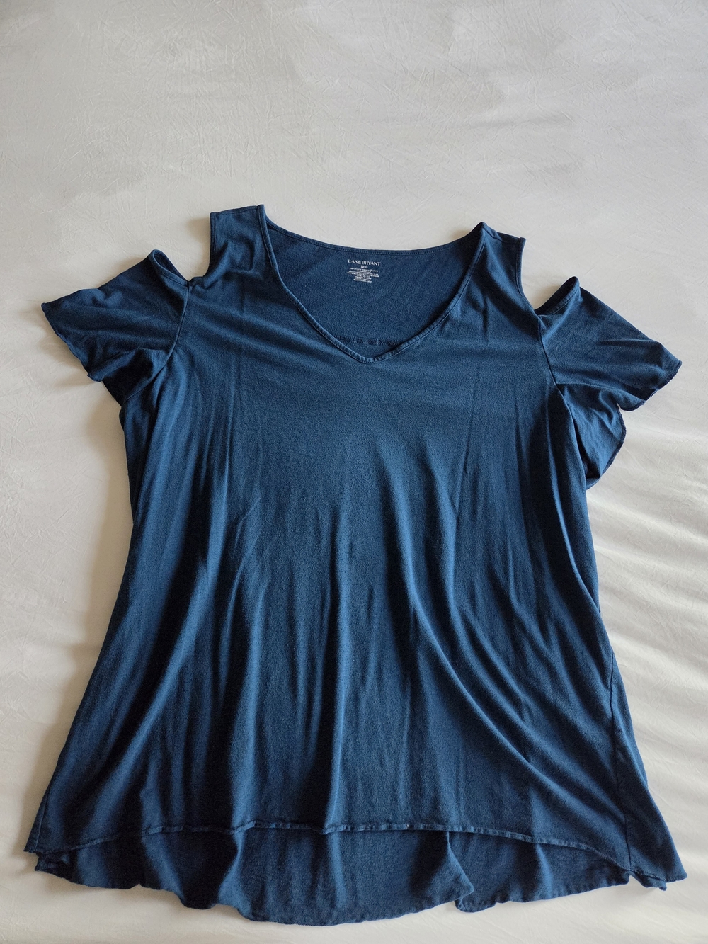 Lane Bryant Peacock Blue Cold-Shoulder V-Neck Top